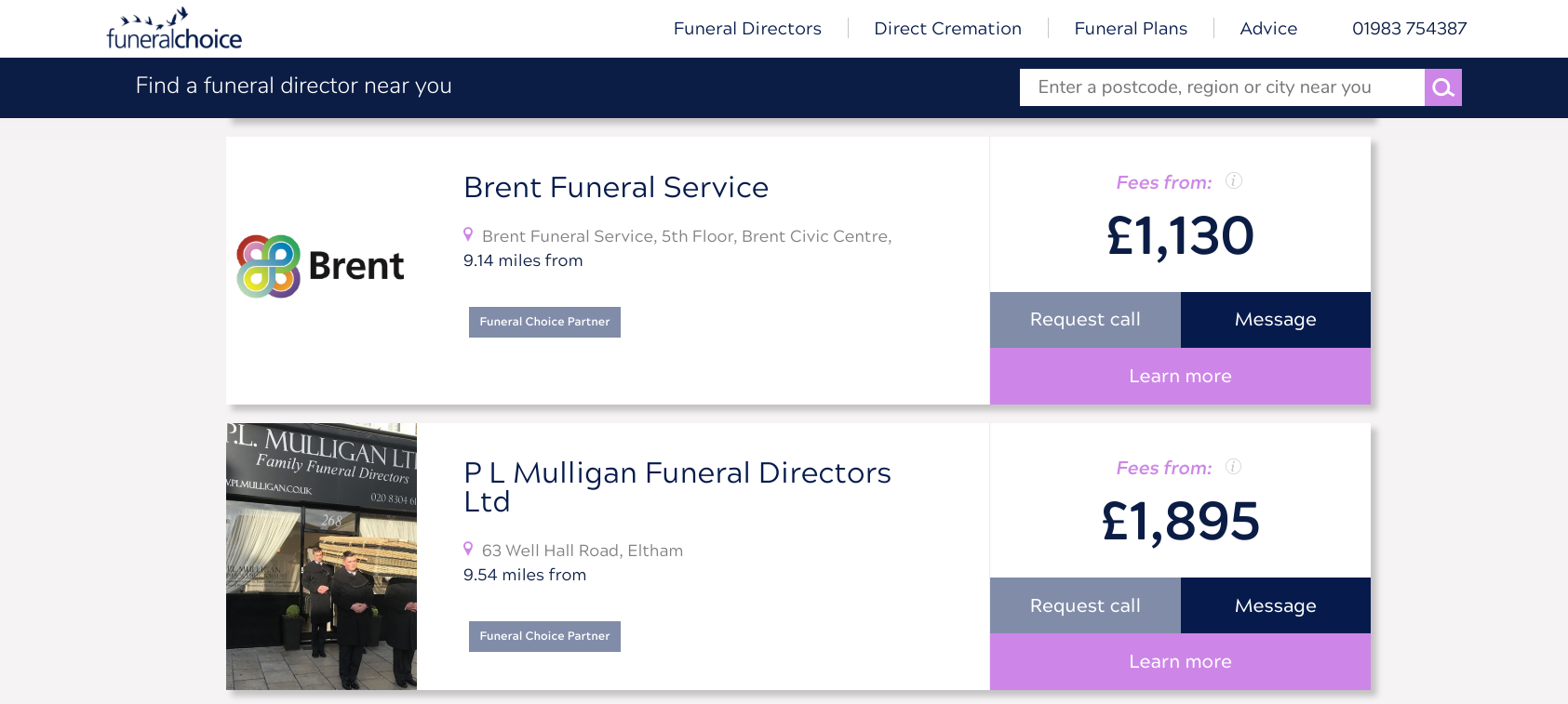 Death Care Industry _ Funeral Choice Search Results _ price comparison site