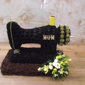 Death Care Industry _ Custom Funeral Tribute Floral Arrangement - Sewing Machine